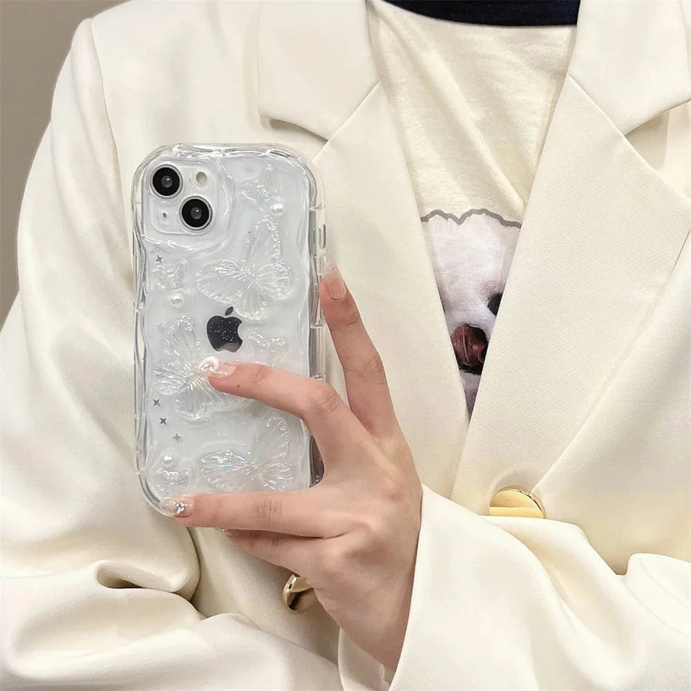 3D Butterfly Crystal Bling Glitter Pearl iPhone Case