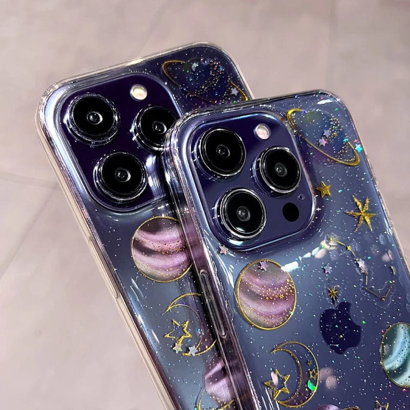 Bling Glitter Planet Stars Clear iPhone Case