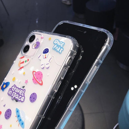 Cartoon Astronaut Planet Transparent iPhone Case